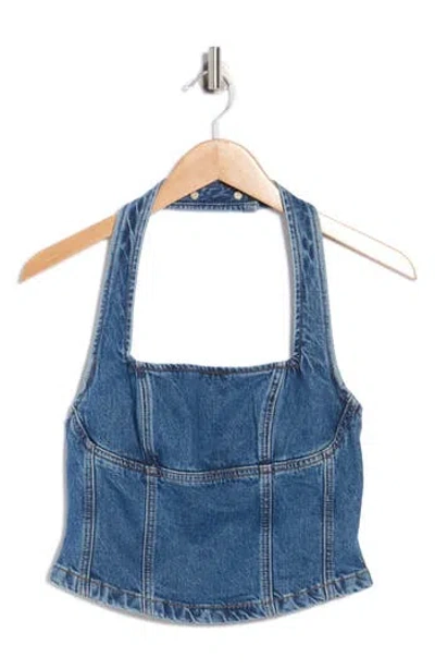 Reformation Lucina Denim Halter Top In Blue