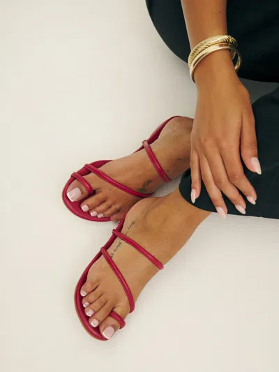 Reformation Ludo Toe Ring Strappy Flat Sandal In Scarlet