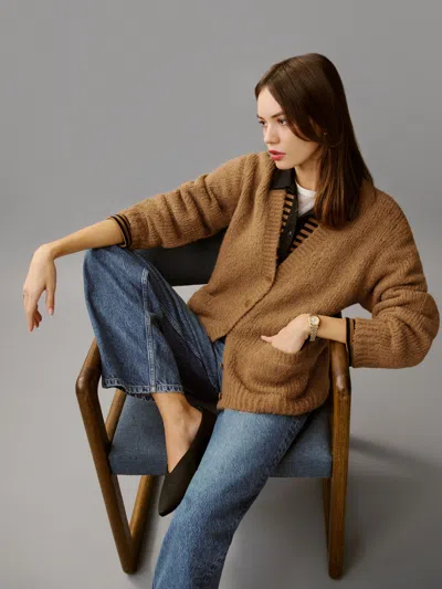 Reformation Lue Boyfriend Cardigan In Camel