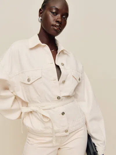 Reformation Luna Belted Denim Jacket In Fior Di Latte