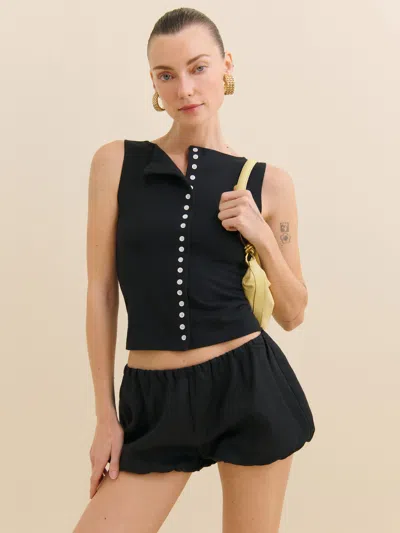 Reformation Luna Linen Bloomer Short In Black
