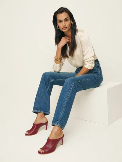 Reformation Lydia Heeled Sandal In Brick Red Leather