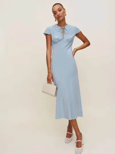 Reformation Robe En Soie Lydia In Bleu