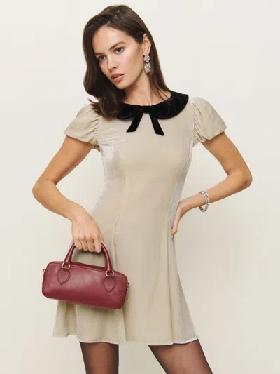 Reformation Lynette Velvet Dress In Almond