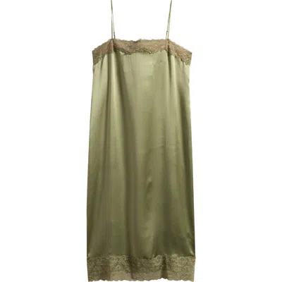 Reformation Mackenzie Lace Trim Silk Dress In Green