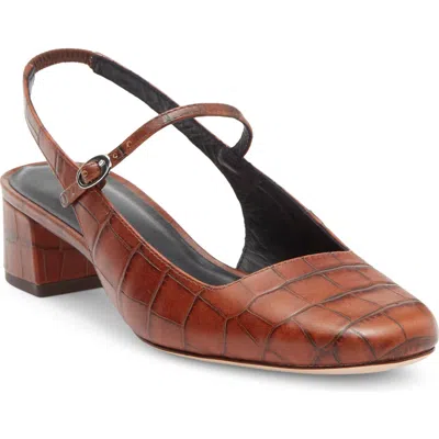 Reformation Maddox Croc Embossed Leather Slingback Pump In Brown
