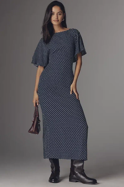 Reformation Maeve Crepe Flutter Sleeve Midi Dress In Blue