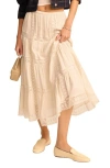 Reformation Maevie Lace Inset Tiered Skirt In Cream