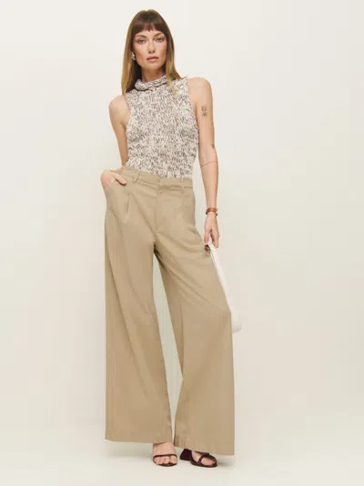 Reformation Malia Mid Rise Wide Leg Twill Pants In Khaki