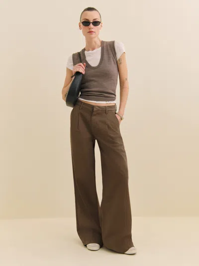 Reformation Malia Mid Rise Wide Leg Twill Pants In Morel