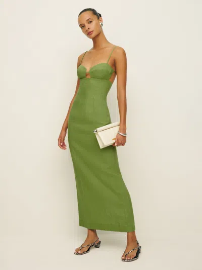Reformation Malibu Linen Dress In Green