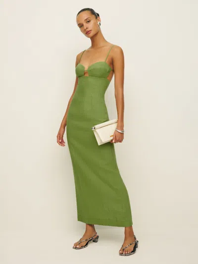 Reformation Malibu Linen Dress In Avocado