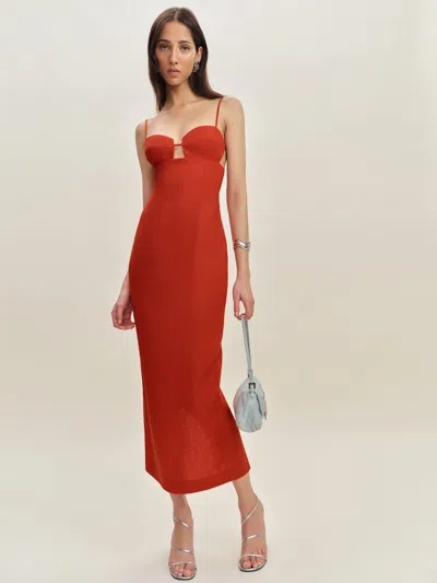 Reformation Malibu Linen Dress In Blood Orange
