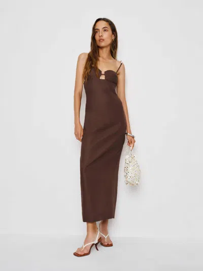 Reformation Malibu Linen Dress In Brown