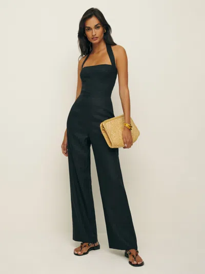 Reformation Malika Linen Jumpsuit In Black