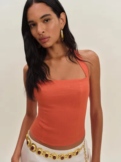 Reformation Malika Linen Top In Orange