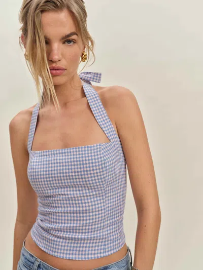 Reformation Malika Linen Top In Stellar Check