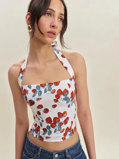 Reformation Malika Linen Top In Strawberry Jam