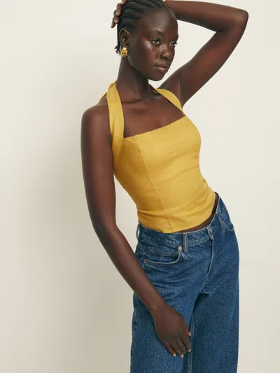 Reformation Malika Linen Top In Yellow
