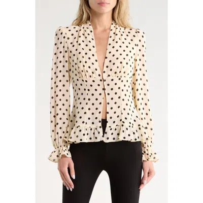 Reformation Maple Cream Dot Blouse In Sugar Dot