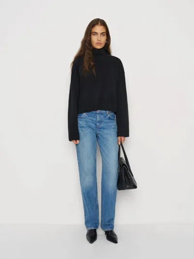 Reformation March Regenerative Wool Cropped Turtleneck In Black