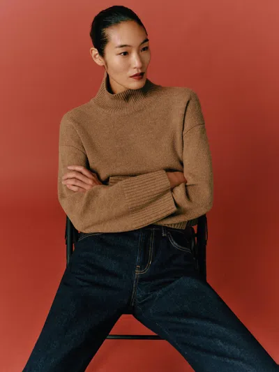 Reformation March Regenerative Wool Cropped Turtleneck In Multi
