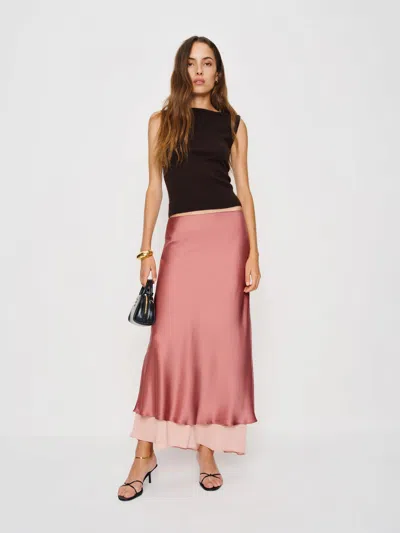 Reformation Marcia Silk Skirt In Pink