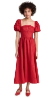 Reformation Marella Linen Puff Sleeve Midi Dress In Cherry