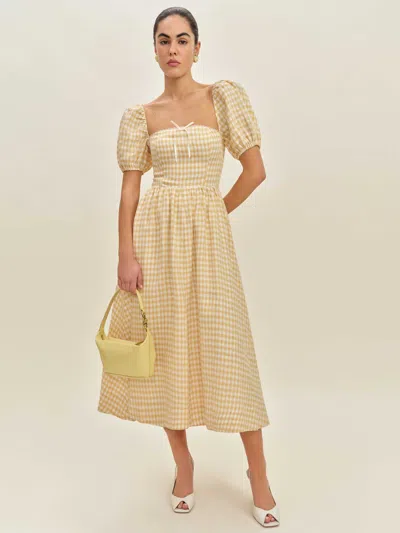 Reformation Marella Linen Dress In Sunshine Check