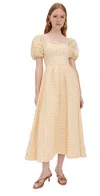 Reformation Marella Puff Sleeve Gingham Linen Midi Sundress In Yellow