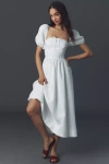 Reformation Marella Linen Puff-sleeve Dress In White