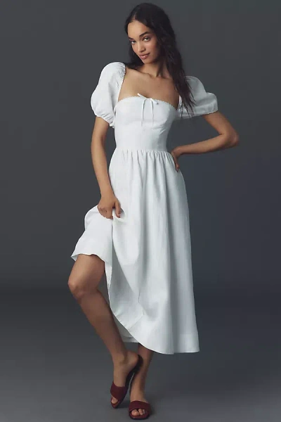 Reformation Marella Linen Puff-sleeve Dress In White