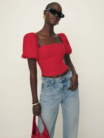 Reformation Marella Linen Top In Cherry