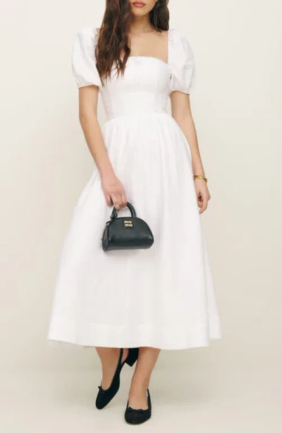Reformation Marella Puff Sleeve Gingham Linen Midi Sundress