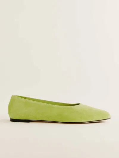 Reformation Maren Ballet Flat In Sour Apple Suede
