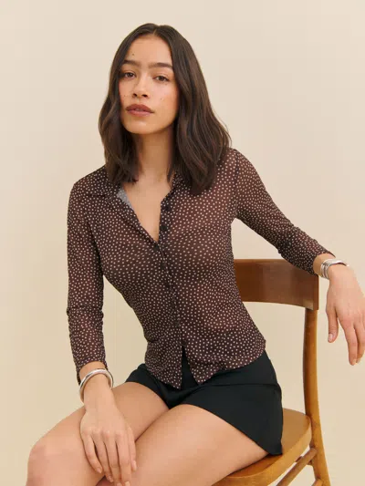 Reformation Margaret Knit Top In Choco Dot