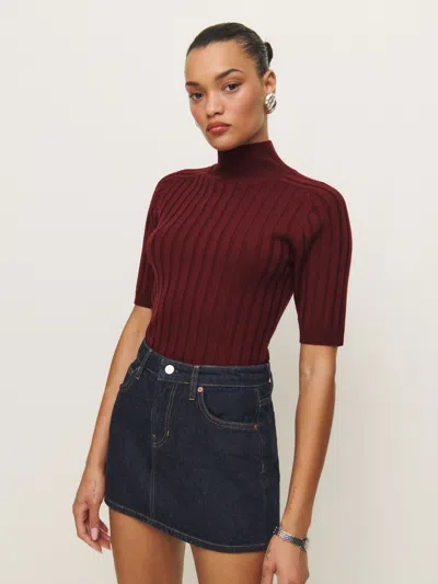 Reformation Margoax Regenerative Merino Mock Neck Sweater In Chianti