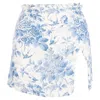 Reformation Margot Floral Print Mini A-line Skirt With Slit In Blue Viscose In Blue