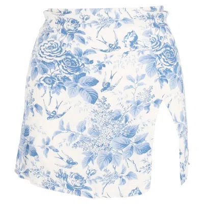Reformation Margot Floral Print Mini A-line Skirt With Slit In Blue Viscose