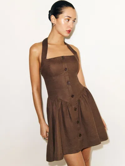 Reformation Mariela Linen Dress In Chocolate Cake