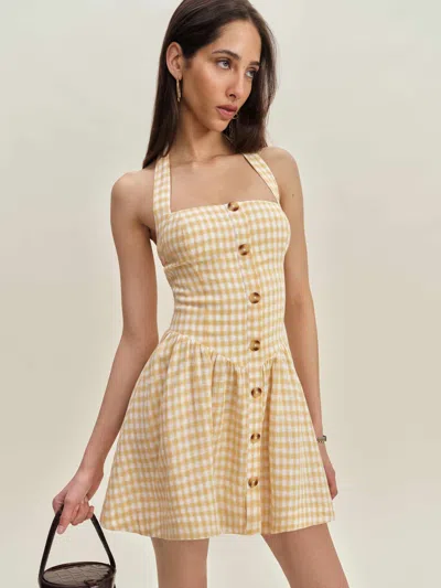Reformation Mariela Linen Dress In Sunshine Check