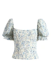 Reformation Marin Puff-sleeve Blouse In Multi