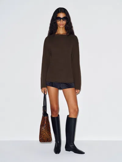 Reformation Marine Linen Cotton Sweater Brown Large