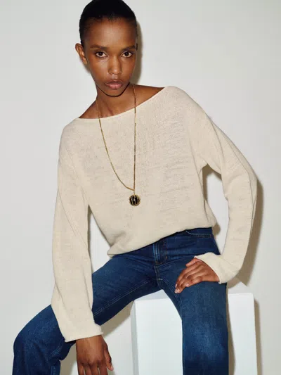 Reformation Marine Linen Cotton Sweater Ivory Large In Gray