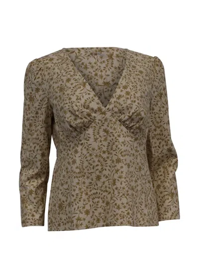Pre-owned Reformation Marisa Floral-print V-neck Blouse In Neutral