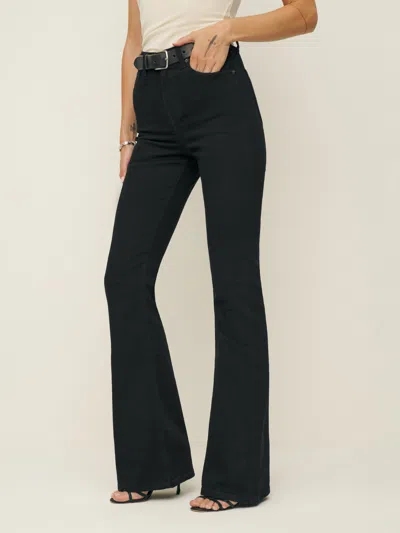 Reformation Marlow Super Stretch High Rise Flare Jeans In Black