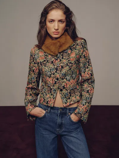 Reformation Matilda Jacket Fur Large In Multi