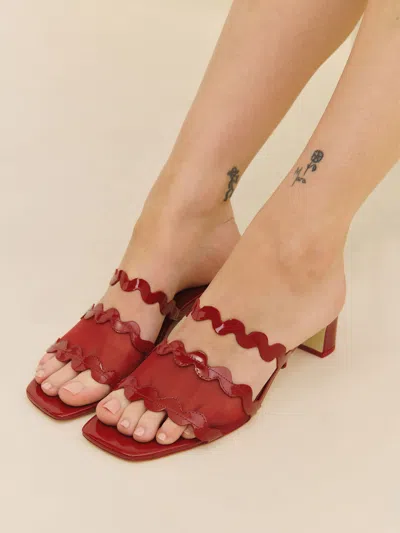 Reformation Maureen Block Heel Sandal In Scarlet Mesh
