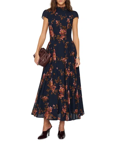 Reformation Maven Floral Print Maxi Dress In Blue