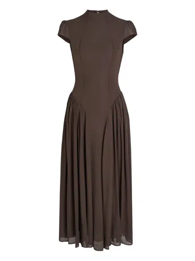 Reformation Maven Mock-neck Chiffon Midi Dress In Brown